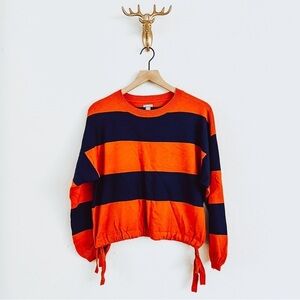 Aerie Women's Orange/Navy Blue Striped Oversized Sweater Size XXS